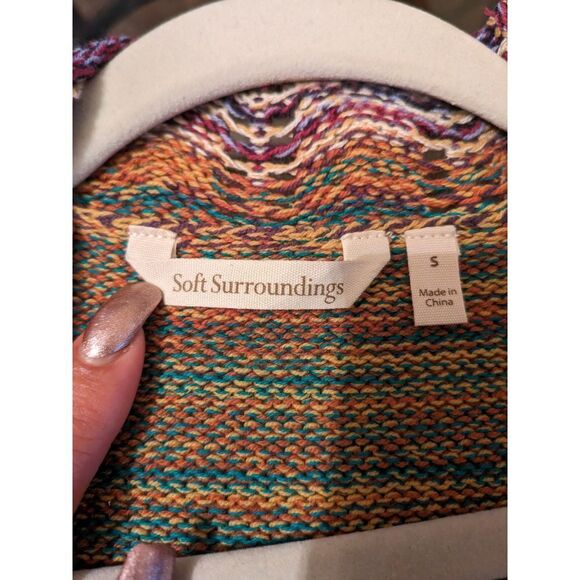 Soft Surroundings Multi Colored Striped Crochet Long Line Open Front Cardigan, S - Picture 9 of 9